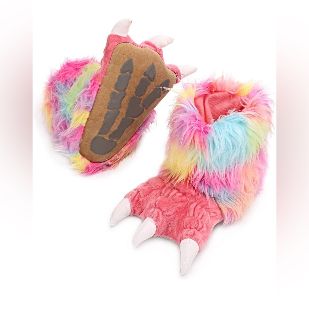 Girls Animal Furry Paw Slippers with Non-Slip Suede